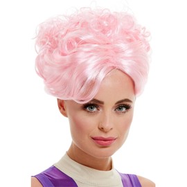 Smiffys Trapeze Artist Wig, Pink with Curls, Circus Fancy Dress, Adult Dress Up Wigs