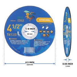 Eco Edge 25 Pack 4.5-Inch Cut Off Wheel: Aluminum Oxide Double Reinforced Cutting Disc (4-1/2"x0.040") 7/8" Arbor for Angle Grinder, Type 41, Ultra Thin Cutting Wheels