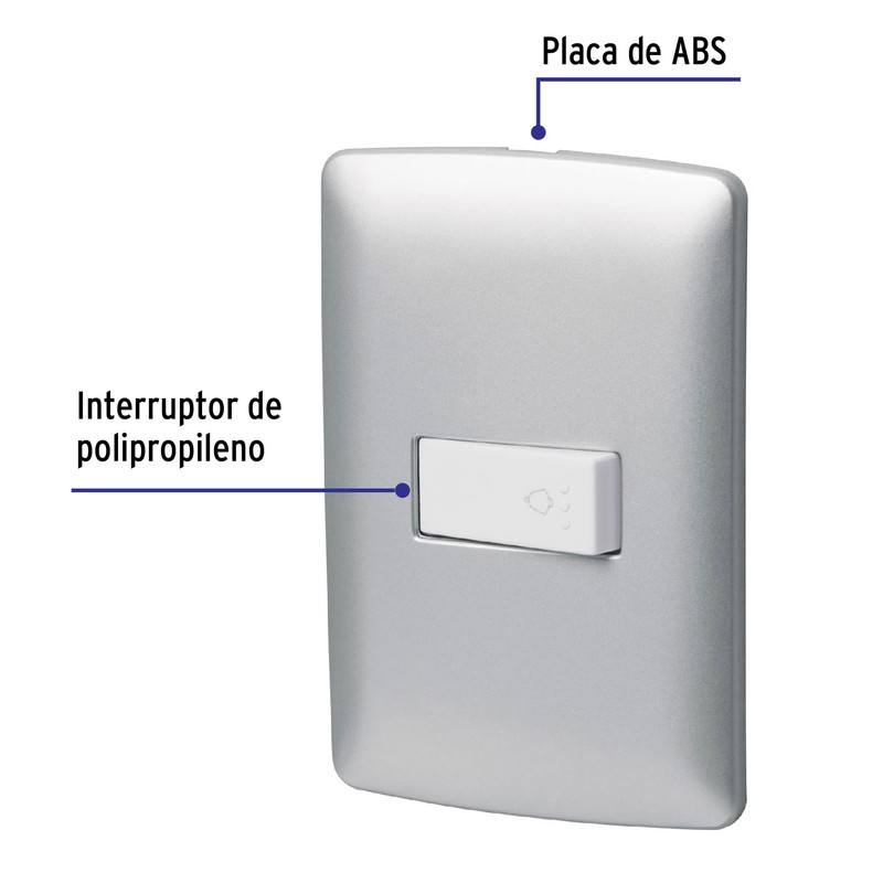 Volteck PA-TI-IP, Placa armada con timbre color plata línea Italiana