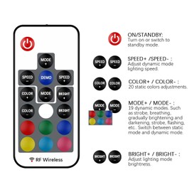 17-Key RF Wireless Remote Control DC 5V-24V 12A RGB LED Controller with Dimmer for 5050 3528 5630 LED Strip Lights Mini 4-Pin Light Controller