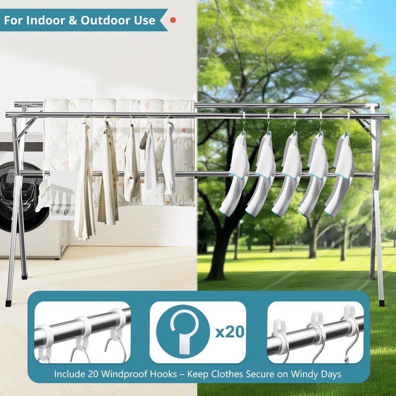 JAUREE 95 Inches Clothes Drying Rack, Drying Rack Clothing Folding