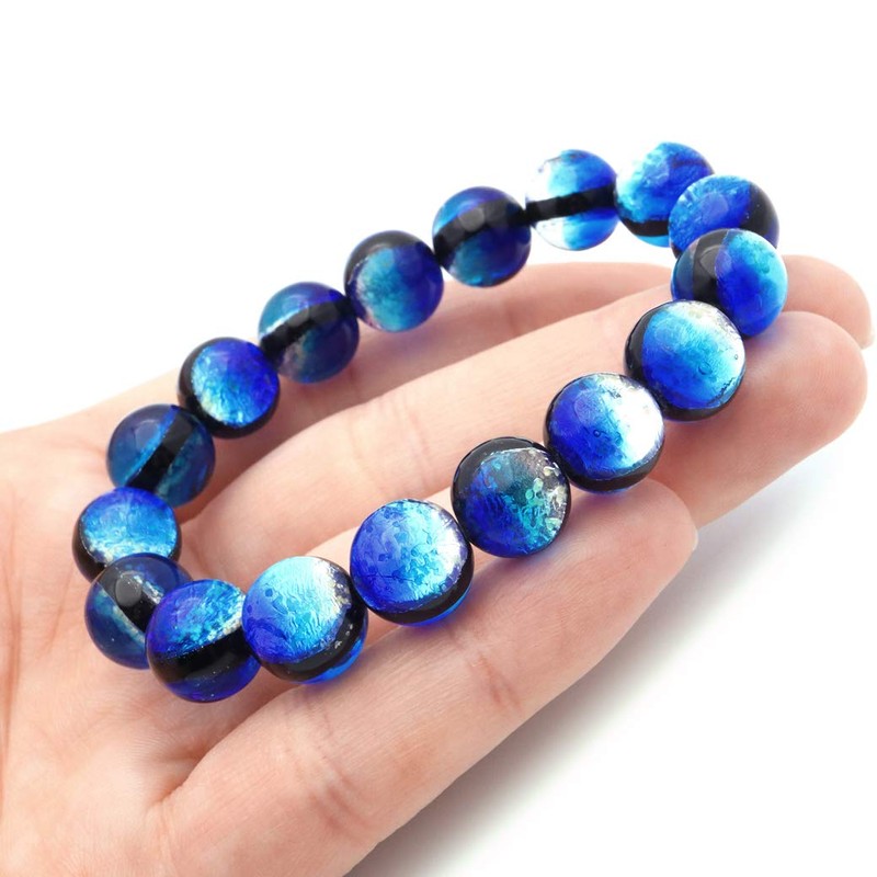Gold Stone Yonaguni Blue Firefly Glass 12mm Luminous Bracelet, Okinawa,