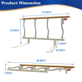 Mybow Bed Rail for Elderly Adults – 37" Medical Bed Assist Rail with Folding Handle, Safety Side Guard for Seniors, Fall Prevention Bedside Support Bar for Home or Hospital Use