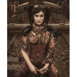 keland Women's Feather Jewellery Gothic Feather Epaulettes Cape Lace Collar Punk Body Chain Harness (Black-002)