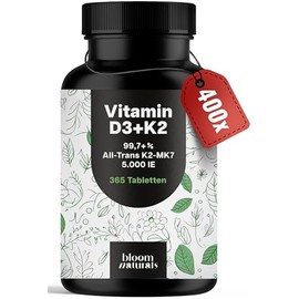 Vitamin D3 K2 5000 IU High Dose - 365 Tablets - Premium 99.7+% All-Trans K2-MK7 - Produced in Germany - Packaging May Vary