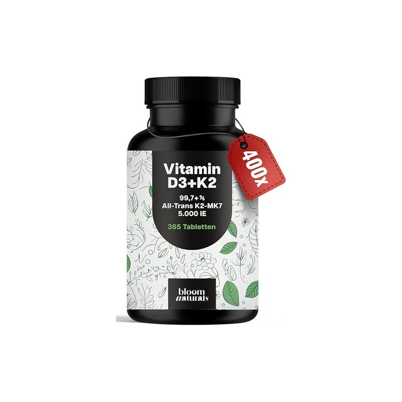 Vitamin D3 K2 5000 IU High Dose - 365 Tablets
