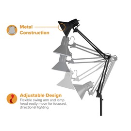 Bostitch Office VLF100F Swing Arm Metal Floor Lamp, 72" Tall with Multi-Joint Adjustment, Includes Replaceable LED Bulb (VLF), Black