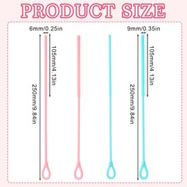 Honeydak 2 Pcs Silicone Straw Cleaner Brush 6mm+9mm Reusable Extra Long Straw Brush for Cleaning Glass Pipe Straws with Hanging Ring, Non-slip Handle Soft and Bendable (Pink Blue)