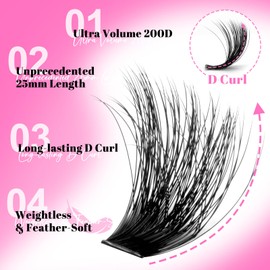 Long Fluffy Lash Clusters Kit 200D with Bottom Lashes, 16-25mm