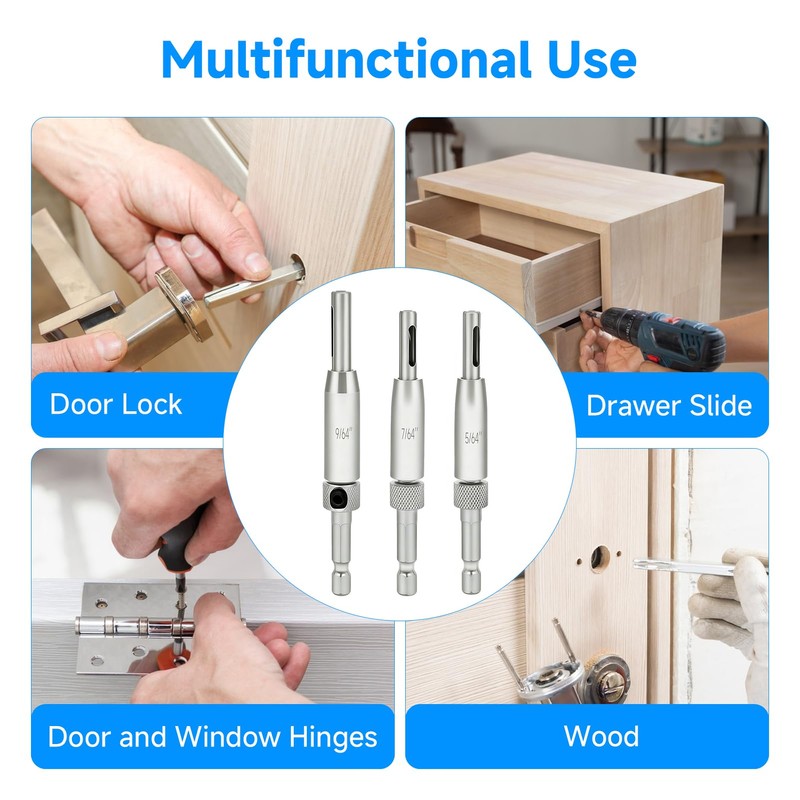 Self-Centering Drill Bit Set, Hinge Drill Bits 1/4 Inch High-Speed