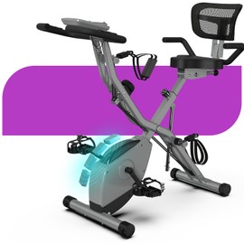 LINBOLUSA Indoor Exercise Bike for Seniors, 5 IN 1 Foldable Stationary Bike with 16-Level Magnetic Resistance and 330LBS Capacity, 6.6 LBS Flywheel, Upgrade Backrest for Home Workout 818 Gray
