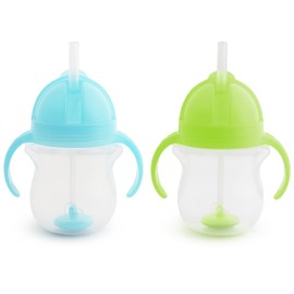 Munchkin Munchkin Any Angle Sippy Cup for Toddlers, Weighted Straw Trainer Cup with Click Lock Lid, 7 Ounce, 2 Pack, Blue/Green