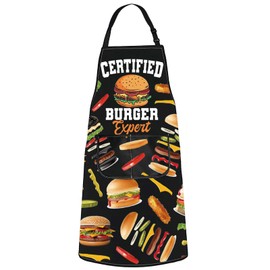 MYSOMY Certified Burger Expert Apron With Pockets Funny Burger Lover Gifts Cheeseburger Lover Gifts Adjustable Apron For Cooking Grilling (Many Burger UK)