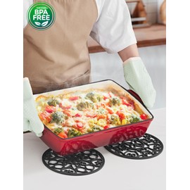 SMARTAKE 3 Set Silicone Trivet Mats, Multi-Use Carved Trivet Mat, Insulated Non-Slip Durable Kitchen Mats, Flexible Modern Kitchen Table Mat, for Hot Dishes, Pots, Dining Countertop, Black