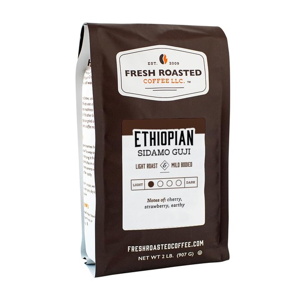 Fresh Roasted Coffee, Ethiopian Sidamo Guji, 2 lb (32 oz), Light Roast, Kosher, Whole Bean