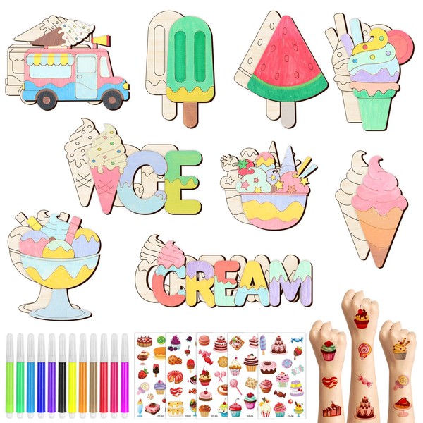 36Pcs Wooden Ice Cream Cutouts, Unfinished Summer DIY Wooden Art