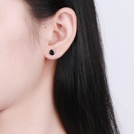 6 Pairs 20g Stainless Steel Black Tiny Cubic Zirconia Studs Earrings for Women Men Cartilage Ear Lobe Piercings Helix Set Flat Screw Backs 3mm 4mm 5mm (20G/0.8mm)