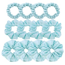12 Pcs Mix 3 Sizes Satin Silk Scrunchies Hair Ties for Women Girls Bracelets Ponytail Holder Hair Bands Elastic Ropes Hair Bun Accessories (3 Sizes Bundle 12Pcs-Crystalline)
