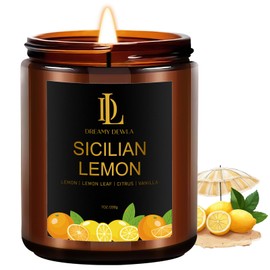 Sicilian Lemon Candles, 7oz Sicilian Lemon Scented Candle, Natural Soy Candles for Home Scented, Long Lasting with 50 Hour Burn Time, Gifts for Men Women