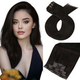 Moresoo Brown Clip in Hair Extensions Seamless Darkest Brown Seamless Clip in Extensions Brown Hair Extensions for Women Clip in Brown Long Hair 22inch 120g 7pcs