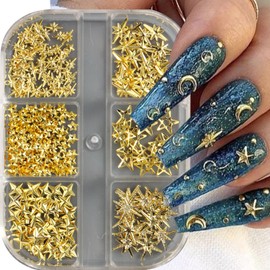 Gold Star Nail Charms Metal Mixed Star Design Nail Decorations Shiny Star Nail Art Charms Nail Supplies for Women Acrylic Nails DIY Nail Art Decoration