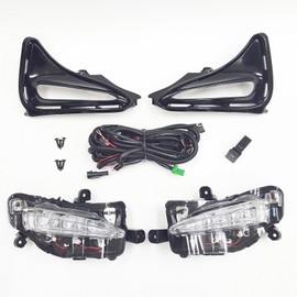 LEDIN Compatible For 2017-2019 Toyota Corolla L LE XLE Built-in LED DRL Fog Driving Light with Switch Bezel Wires