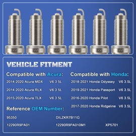Iridium Platinum Spark Plugs 6 Pack 95350 DILZKR7B11G Compatible with Acura MDX TLX RLX 2014 2015 2016 2017 2018 2019 2020 & Honda Odyssey Pilot Passport Ridgeline 2017 2018 2019 2020 V6 3.5L