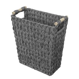 Coeusy Wicker Trash Can,Wicker Waste Basket for Bathroom,Waterproof Bathroom Garbage Can,6 Gallon Wicker Trash Basket with Handle,Narrow Small Trash Can for Bedroom,Office,Kitchen,Grey
