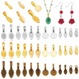 PH PandaHall 180pcs 18 Styles Glue on Bails, Alloy Pendant Bails Leaf Pendant Connector Charm Tag Flat Pad Earring Bails Necklace Chain Bails for DIY Bracelets Jewellery DIY Crafts, Mixed Colours