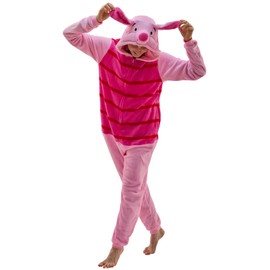 VEULENT Adult Onesie Pajamas Unisex Animal One-Piece Cartoon Costume Cosplay Homewear Sleepwear Partywear For Men Women (Piglet, Small)
