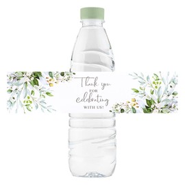 URROMA 200Pcs Green Leaf Water Bottle Labels Thank You for Celebrating with Us Bottle Wraps Sticker Bottle Decor for Wedding Baby Shower（Style B）