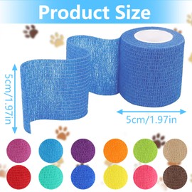 12 Rollen Selbstklebender Verband, 5cm x 5m Selbsthaftende Bandage für Erste Hilfe, Elastische Fixierbinde Cohesive Bandage Haftbandage für Hund/Katze/Füße/Fingerpflaster/Knöchelverstauchungen