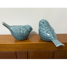 AWOEZ - Juego de 2 cifras de cerámica para pájaros, estatuas de pájaros pequeños, decoración de la oficina en el hogar, estantes de gabinete, estantería, soporte de TV, accesorios de micro paisaje