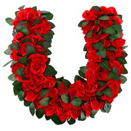 Riceshoot 15.7 Inch Derby Horse Racing Decorations Rose Wreath Red Artificial Flower Horseshoe Wreath Farmhouse Equestrian Door Decor for Horse Race Day Party Decorations