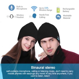 Tagvo Bluetooth V5.0 Beanie with Touchscreen Gloves Set, Winter Warm Knitted Wireless Bluetooth Headset Music Hat for Running, Skiing, Hiking., black