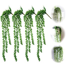 Plantas Artificiales de Perlas Suculentas Colgantes de 4 Piezas,Lágrimas de Amante,No Destiñe y Impermeable,Plantas Falsas para Bodas,Fiestas,Jardín  