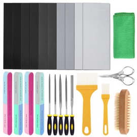 Swpeet 26Pcs Resin Sanding and Polishing Assortment Kit, Including 240# 600# 1000# 2000# 3000# 5000# Sand Papers, Resin File, Polishing Blocks, Scissors, Wooden Cleaning Brush for Polishing Resin