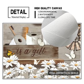 Farmhouse Bathroom Wall Art Country Bathroom Pictures Wall Decor Rustic Daisy Wall Art Vintage Flower and Butterfly Canvas Print Framed Artwork for Bathroom Decor 16x20 Inch