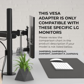 HumanCentric VESA Mount Adapter Compatible with LG Monitors 24MP58VQ, 24MP58VQ-P, 24MP59HT, 24MP59HT-P, and 24MP60VQ, Mounts Monitor to VESA Stand, Arm or Desk Mount with 75x75 or 100x100 mm Pattern