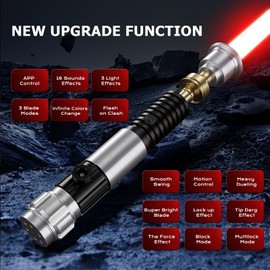 PKSTVB Upgrade App Control OBW Dueling Lightsaber, Smooth Swing 16 Sound Effects 3 Light Effects, 16 Colors and Infinite Change Metal Light Saber for Adults (RGB-OBW)