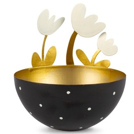 Krause & Sohn Schale aus Metall Schwarz Gold 12 cm hoch Teelicht Ostern Frühling Tisch-Deko dekorative Schale Osternest (Drei Blumen)