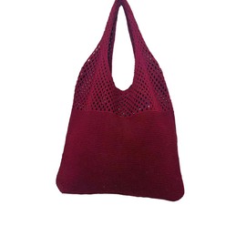 RICHFEG Crochet Tote Bag Summer Hobo Shoulder Bag Foldable and Lightweight Beach Knitted Women's Bag, Very Suitable for Travel (Wine Red)