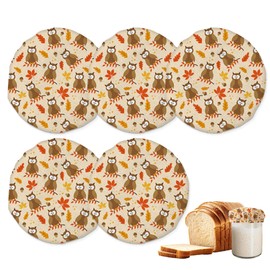 Owl Bird and Leaves Cloth Covers for Sourdough Starter Jar,Reusable Lid Top Cover Bread Fermentation Baking Supplies for 3-4 Inch Jar Mouth