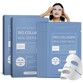 Bio-Collagen Real Deep Mask, 8 Stück Koreanische Bio-Kollagen-Nachtmaske, Anti-Falten-Nachtmaske, feuchtigkeitsspendende Maske mit löslichem Kollagen