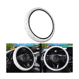 HZEL Bling Elastic Car Steering Wheel Covers, Leather Anti Slip Vehicle Steering Wheel Protector with Crystal Rhinestones, Diamond Auto Interior Decor Accessories, Universal Fit (White)