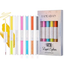 6 Farben Bunter flüssiger Glitzer Eyeliner, JasCherry Metallic Matte Shimmer Glitter Eyeliner Pen, Langlebiger Wasserdichter Shimmer Sparkling Eyeliner-Stift Für Bühne, Hochzeit, Cosplay, Party