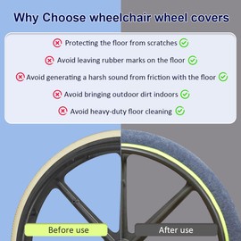 EHUELDER Wheelchair Wheel Covers 2 Pack - Dust proof Floor Protectors, Non-Slip & Silent Rolling Covers for Indoor Use - Fits Most Wheelchair Tires(24 inches)