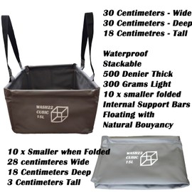 WASH22 Cubic 15L Folding Collapsible Camping Washing Basin Bucket Bag Tidy for Tents Motorhomes Campervans Caravans (Light Grey | Mesh Bag)