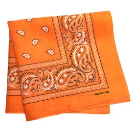 Trifong Bandana, 100% Cotton, Cashew Nut Pattern, Paisley Handkerchief, Unisex, Large, 21.7 x 21.7 inches (55 x 55 cm), Cashew Nuts Pattern Orange