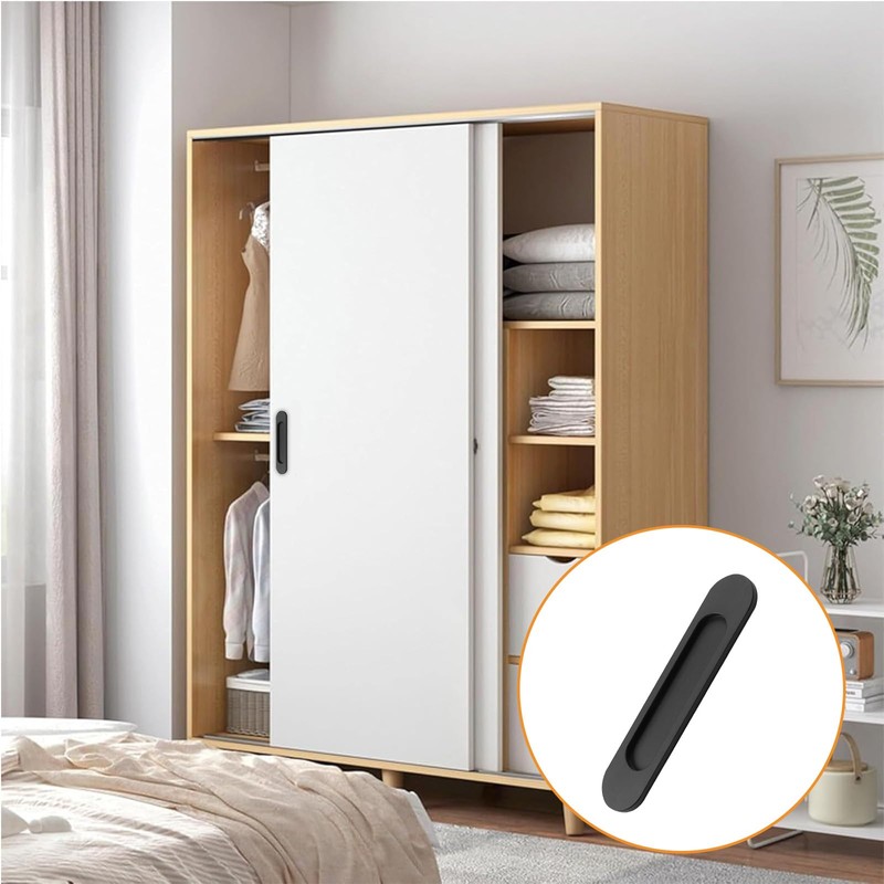 MOROBOR Self-Stick Oval Sliding Door Pulls, 2pcs Matte Black Aluminum